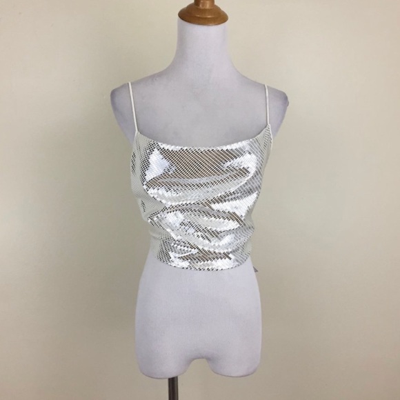 Zara Shimmer Silver Crop Top NWT - Picture 5 of 6